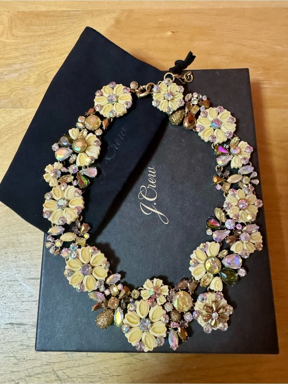 RARE J. Crew Iridescent Crystal Floral Statement Bib Necklace Box & Bag NWOT